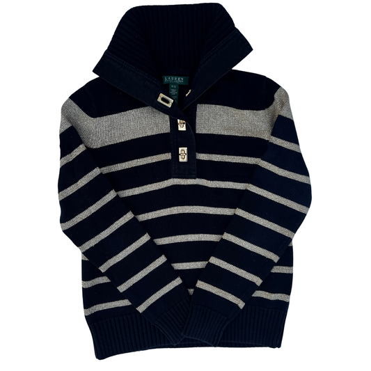 Pull Ralph Lauren boutonné noir rayures gold pour femmes - taille S