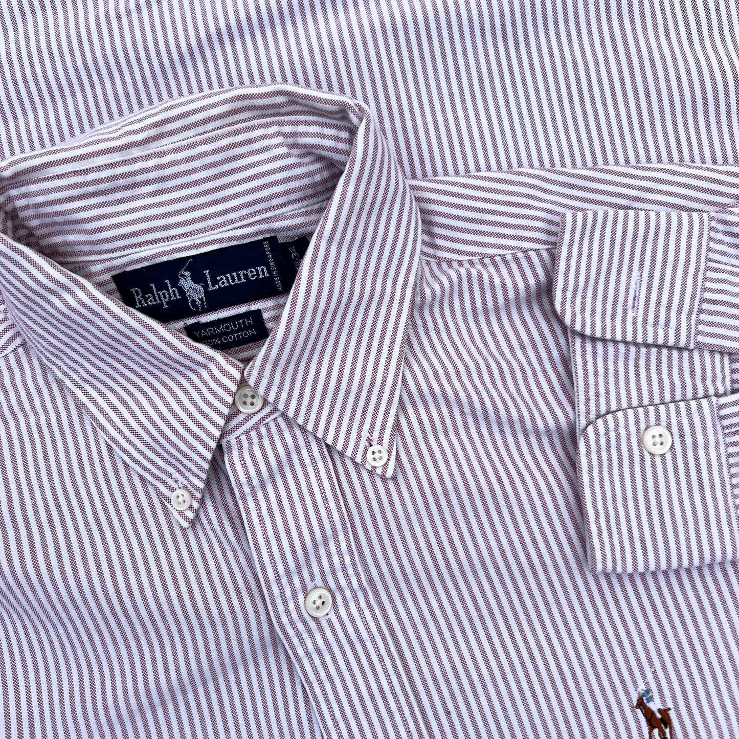 Chemise Ralph Lauren blanche rayée grenat - taille L