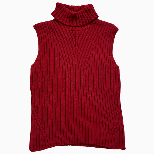 Rare & Vintage - Pull Ralph Lauren sans manches col roulé rouge pour femmes - taille S/XS