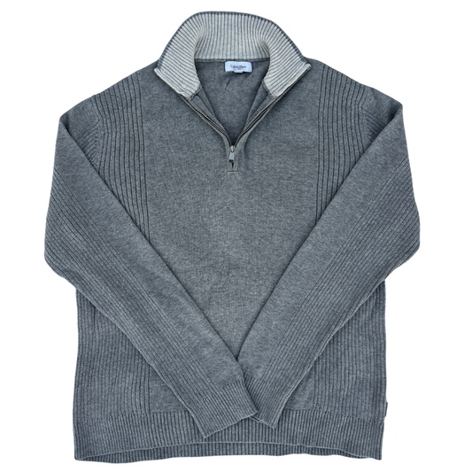 Pull 1/4 zip Calvin Klein gris clair pour hommes - Taille L